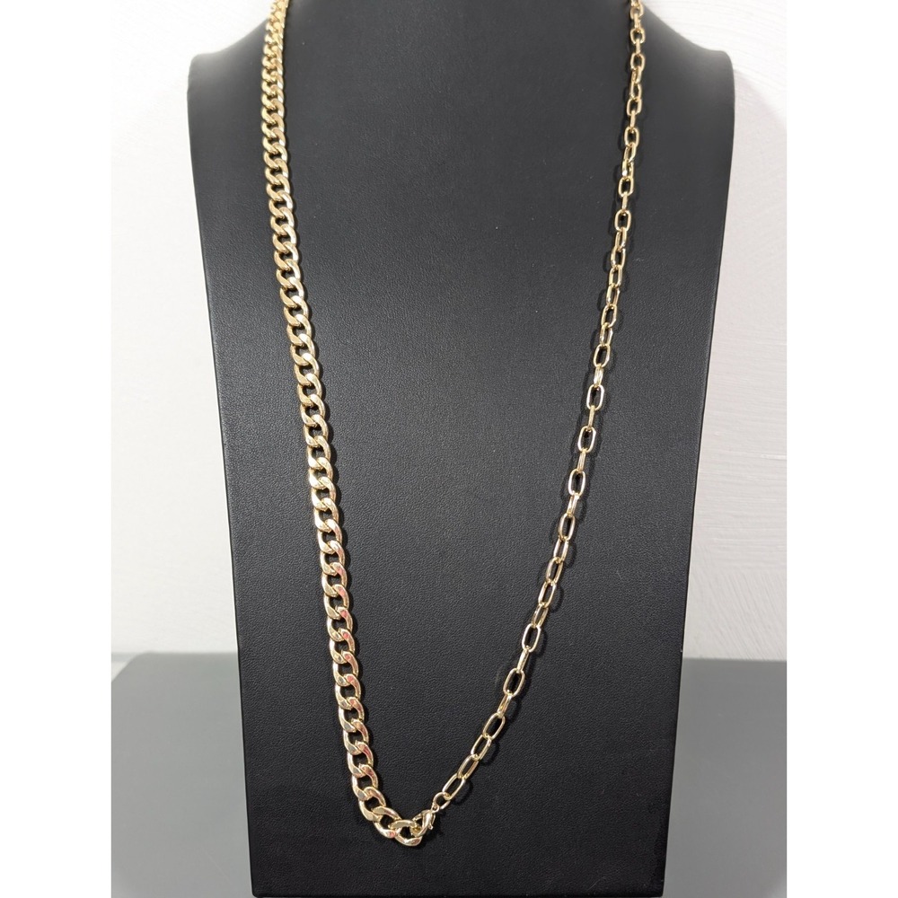 Set of 2 Convertible Gold Tone Cuban Curb Chain Oval Link Necklace 34 in‎
